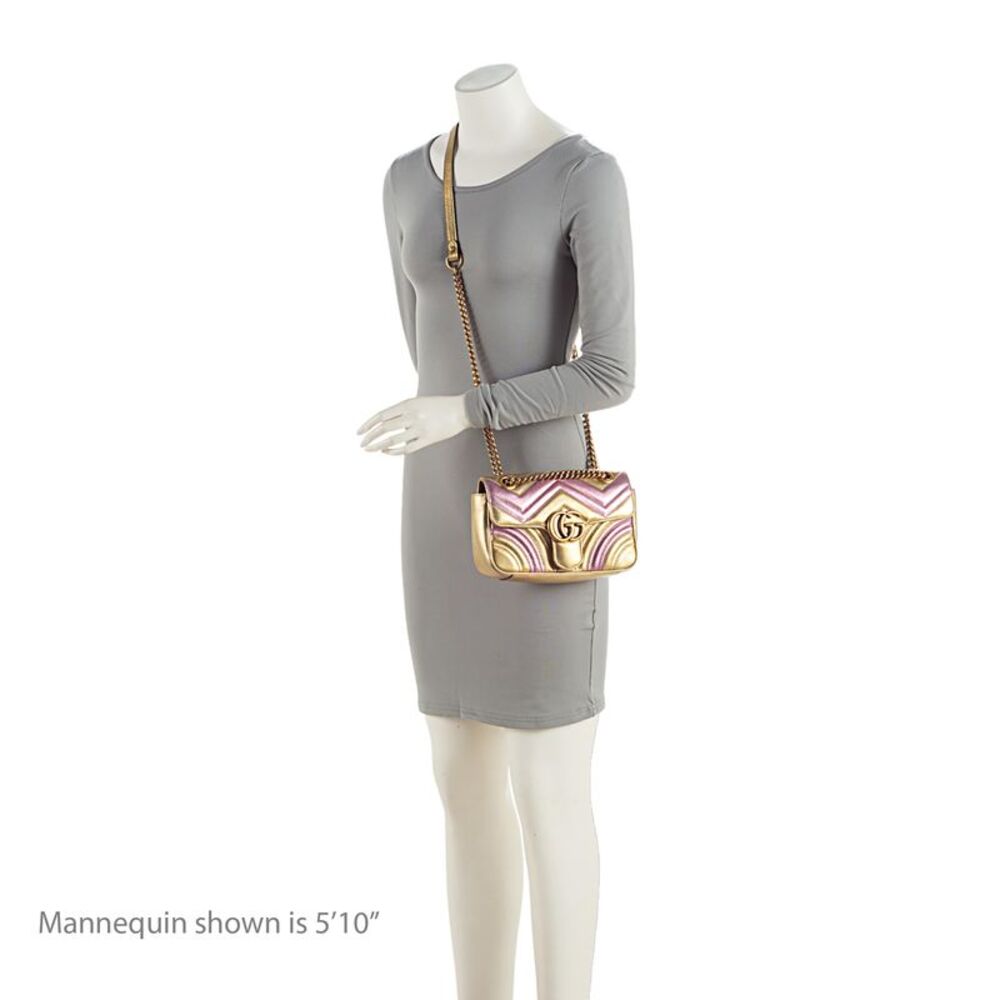 Gucci Metallic Matelasse Leather GG Marmont Mini Flap Shoulder Bag - Picture 5 of 15